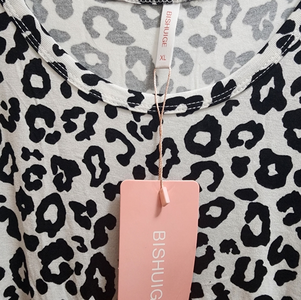 Bishuige Women's Dress XL Leopard Print Sleeveless Pockets Rayon Spandex NWT